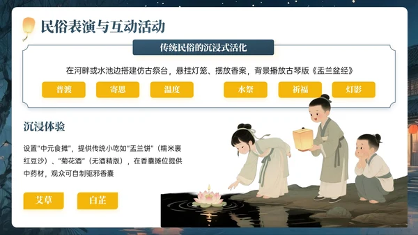 灰蓝黄色中国风中元节PPT模板
