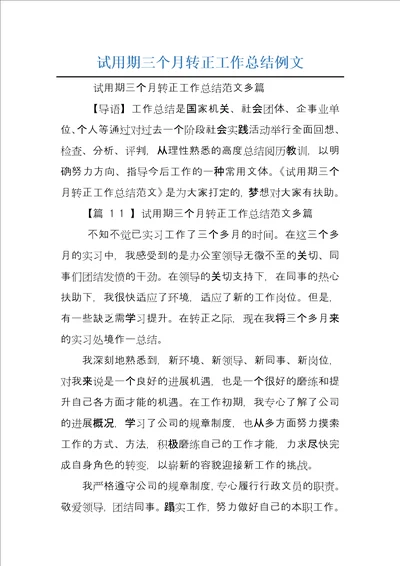 试用期三个月转正工作总结例文