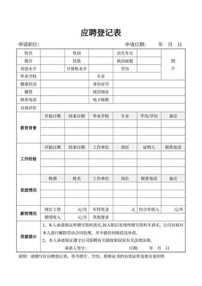 应聘登记表