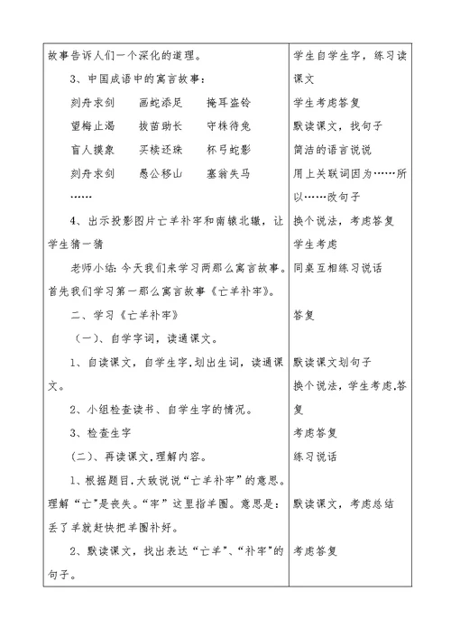 六小刘素青语文三年级下册《寓言两则》教学设计
