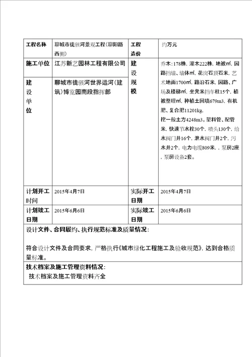 园林绿化工程竣工验收报告总结归纳