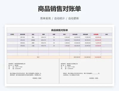 商品销售对账单
