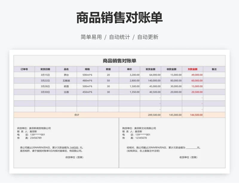 商品销售对账单