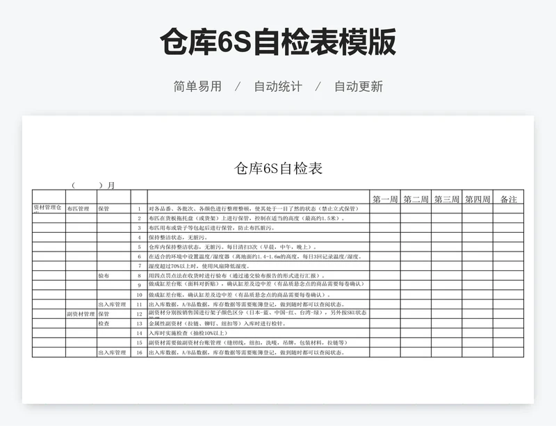 仓库6S自检表模版