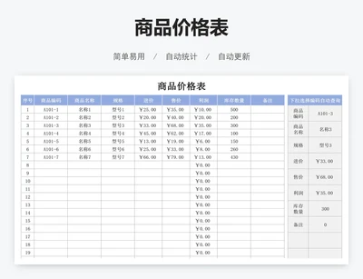 商品价格表