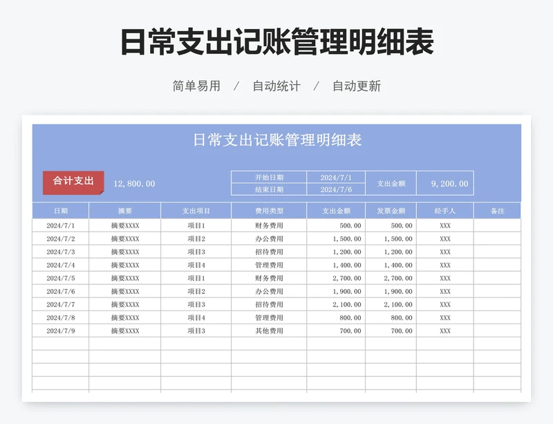 日常支出记账管理明细表