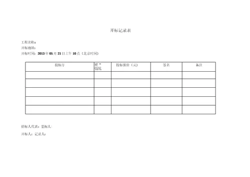 开标会签到表、开标记录、评审表