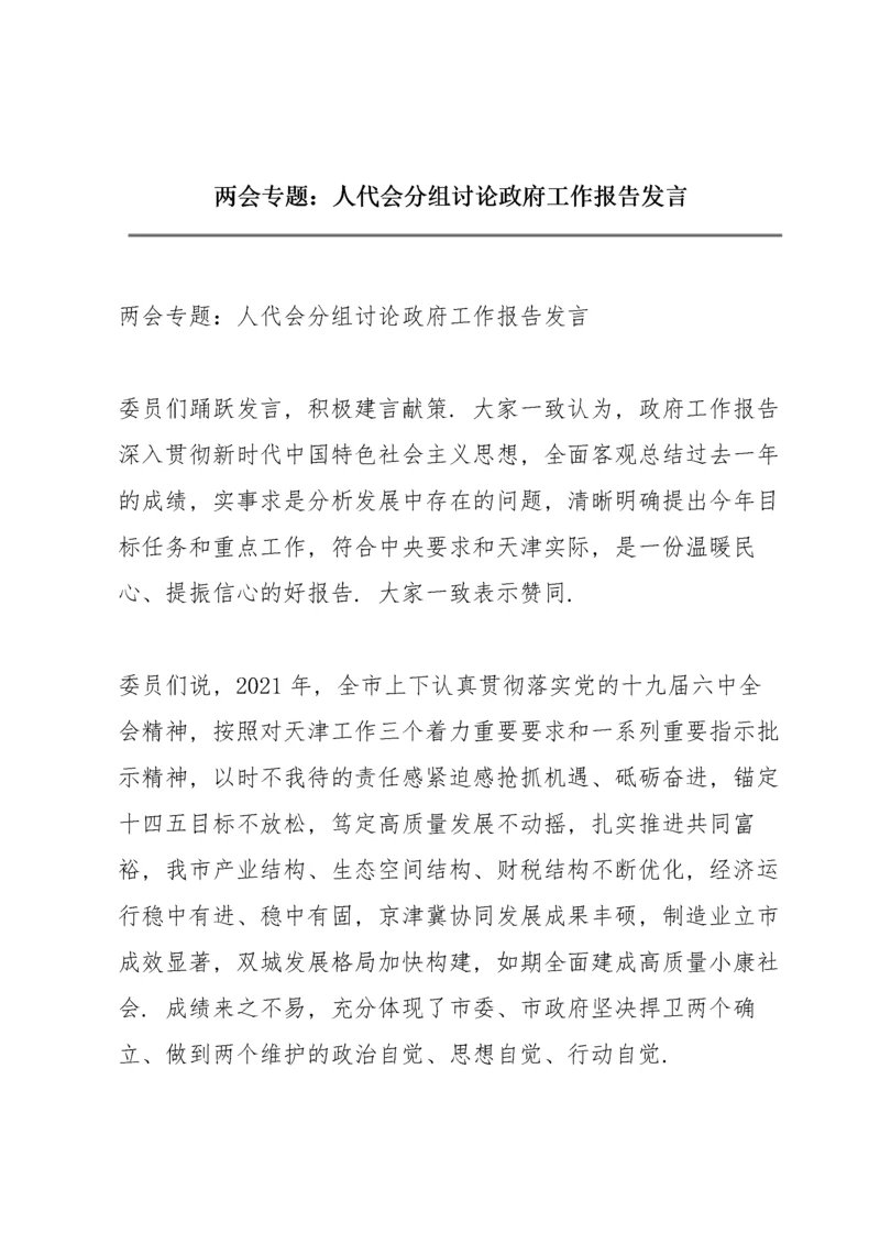 两会专题：人代会分组讨论政府工作报告发言.docx