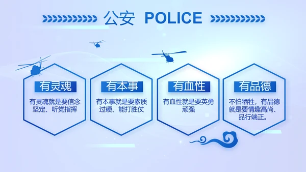蓝色科技感公安警察工作学习动态PPT