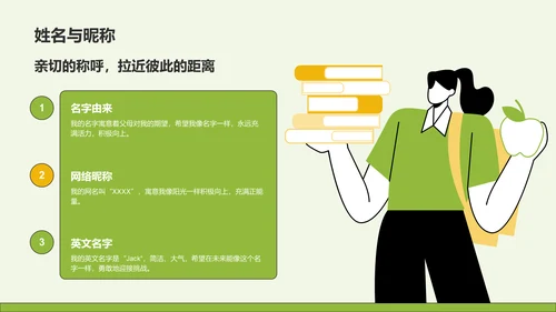 绿色插画风新生自我介绍PPT模板