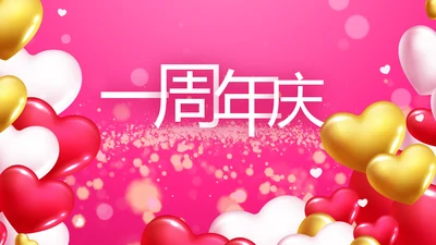 粉色气球公司一周年庆ppt模板活动策划
