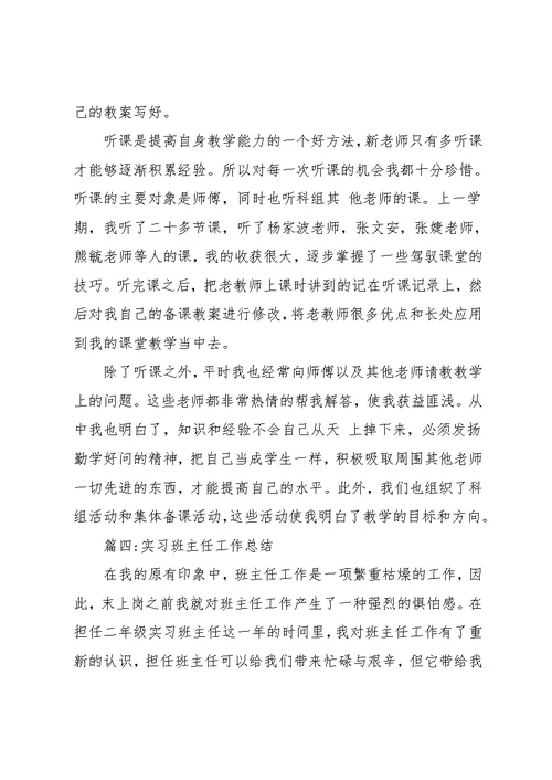 班主任工作实习总结