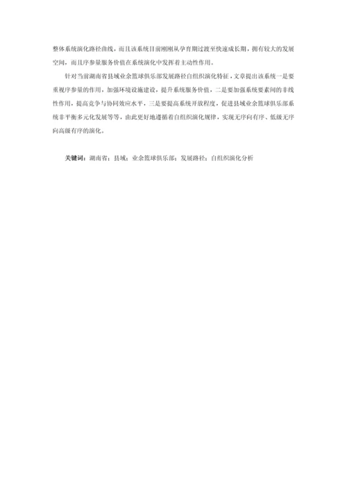 自组织理论视角县域业余篮球俱乐部发展路径研究-以湖南省为例毕业论文.docx