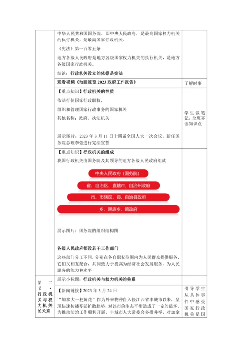 【核心素养目标】6.3 国家行政机关 教学设计（表格式）