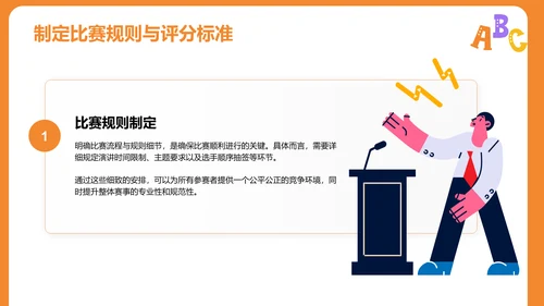 橙色插画英语演讲比赛流程设计PPT模板