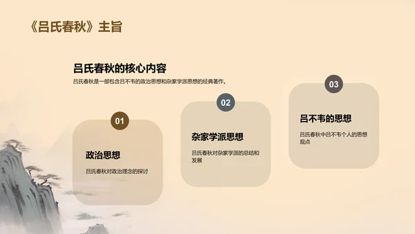 黄灰色插画复古国风名著导读吕氏春秋培训课件PPT模板