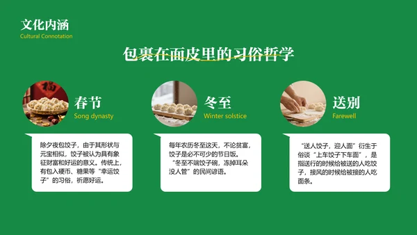 绿色中国美食饺子文化介绍PPT模板