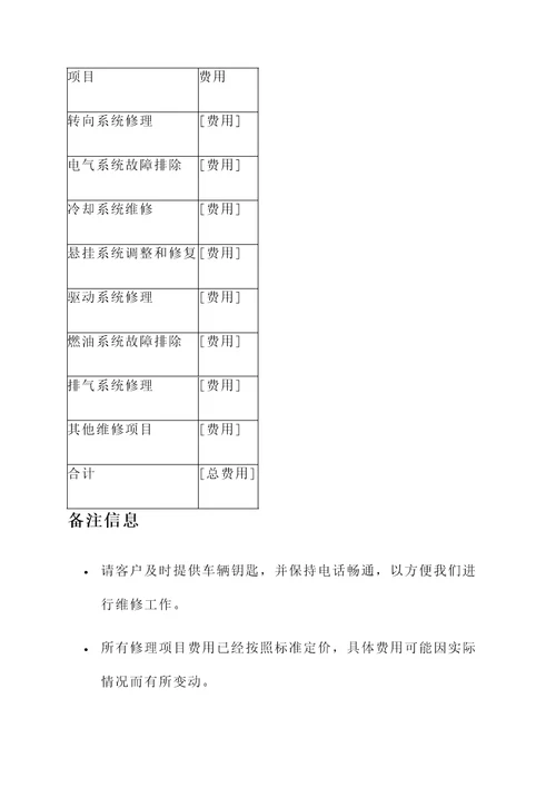 五羊本田修车报价单