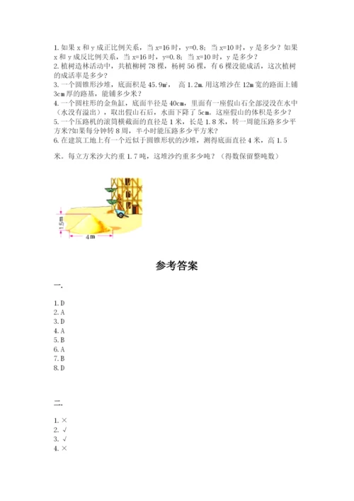 小学六年级下册数学摸底考试题（培优a卷）.docx