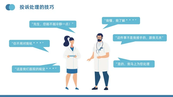 蓝色插画风医疗投诉处理与技巧医护培训PPT模版