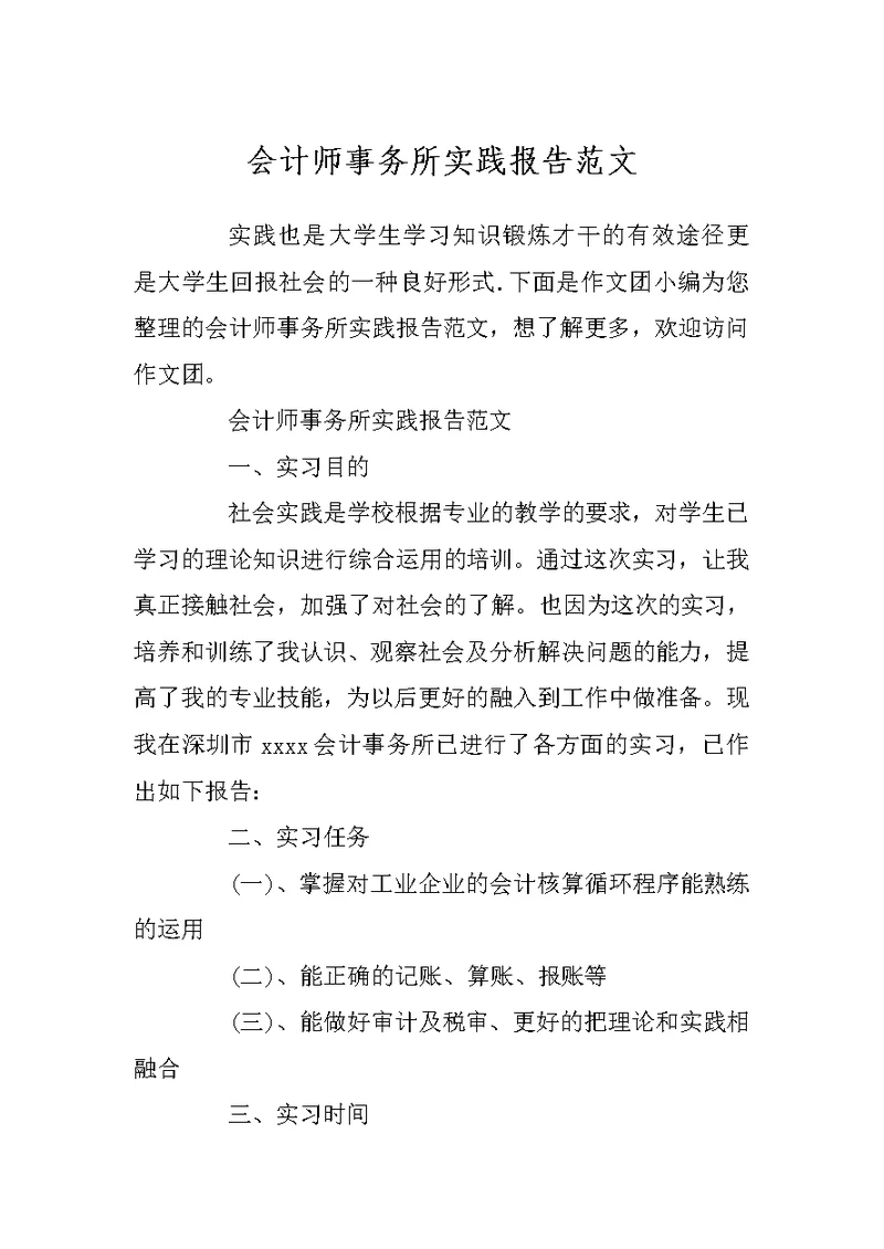 会计师事务所实践报告范文