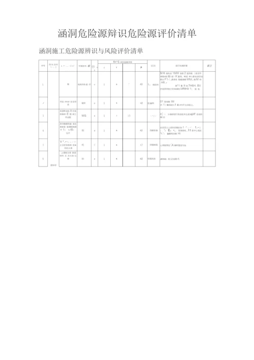 涵洞危险源辩识危险源评价清单.docx