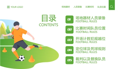 绿色风足球比赛规则介绍宣传PPT模板