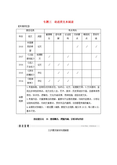 江苏高考语文现代文阅读专题三论述类文本阅读技法提分点25厘清概念，把握内涵，分析词句内容