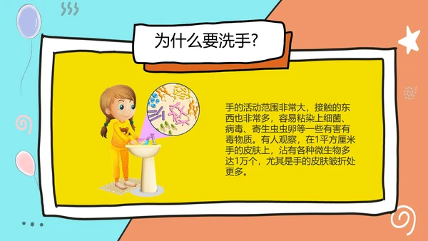 可爱卡通风七步洗手法PPT教学模板
