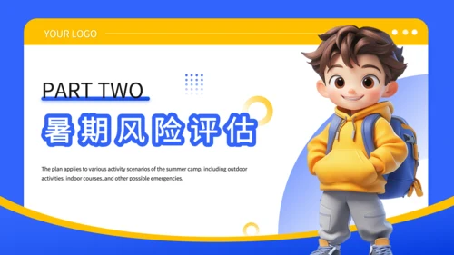 蓝色3D风暑期夏令营安全预案与管理规范PPT