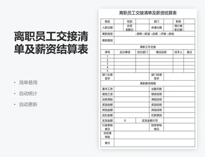 离职员工交接清单及薪资结算表