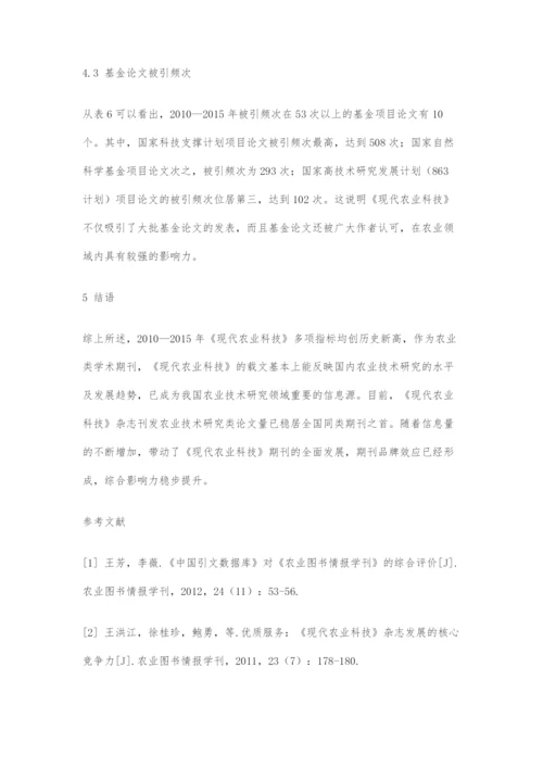 基于CNKI《中国引文数据库》的《现代农业科技》的综合评价.docx