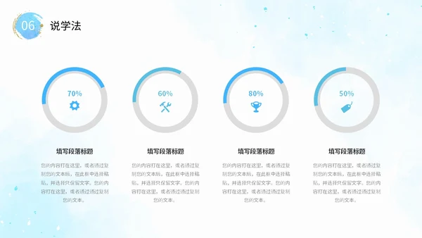蓝色形状水彩背景晕染笔刷效果教师说课教学课件PPT