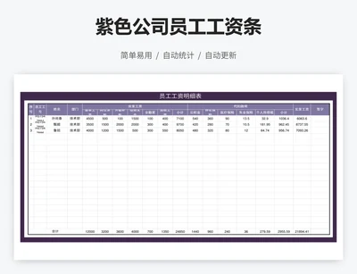 紫色公司员工工资条