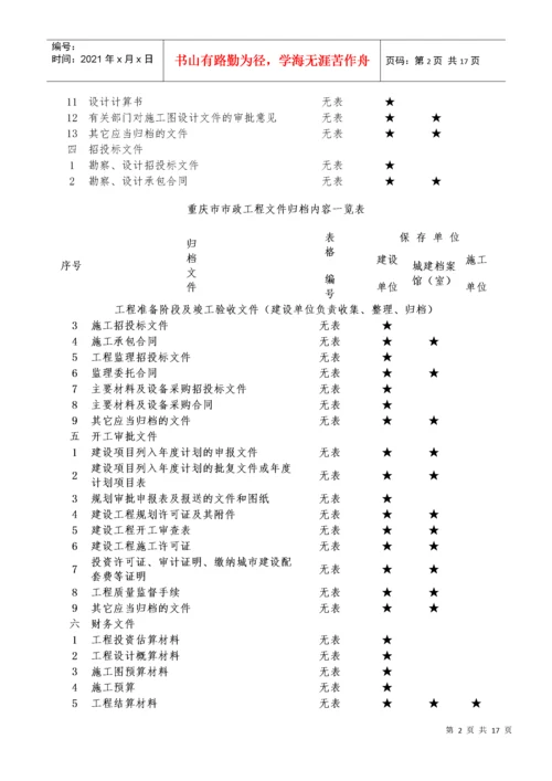 重庆市市政工程文件归档内容一览表.docx