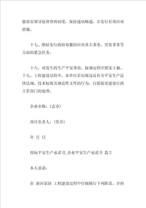 投标安全生产承诺书企业安全生产承诺书