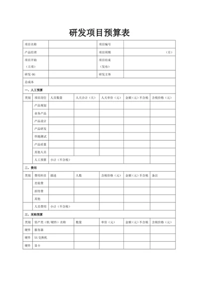 研发项目预算表