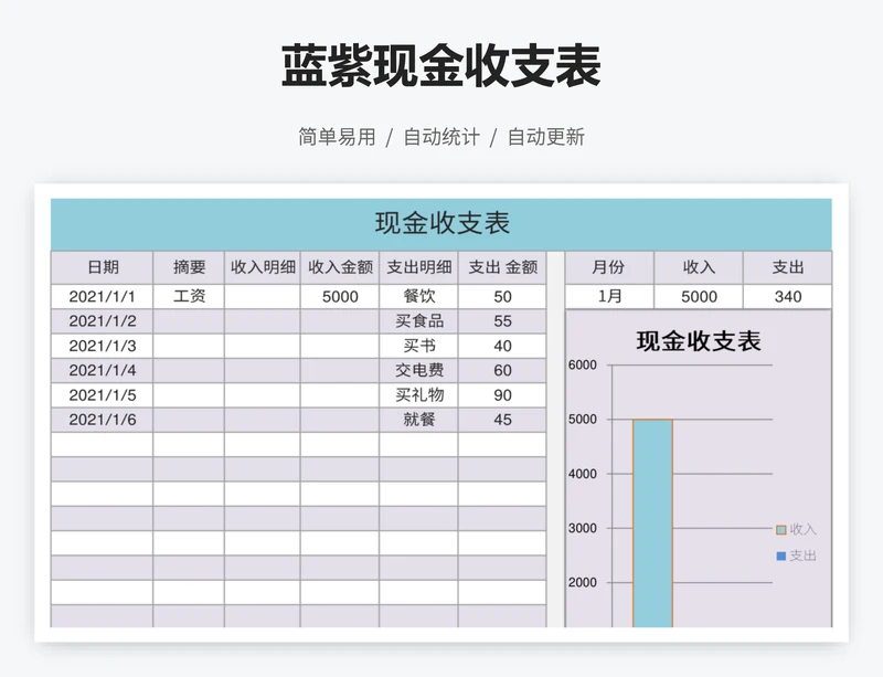 蓝紫现金收支表