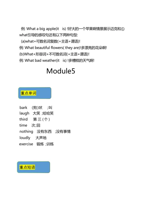 外研版（三年级起点）小学英语六年级下册期末复习 重点知识汇总+考点整理（Module1-Module