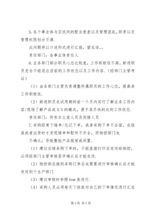 关于公司各部门问题点及改善建议 (2).docx