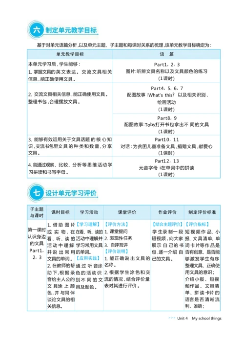 Unit 4 My school things单元整体教学设计5课时