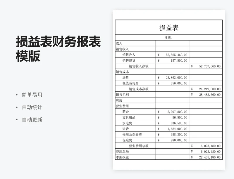 损益表财务报表模版