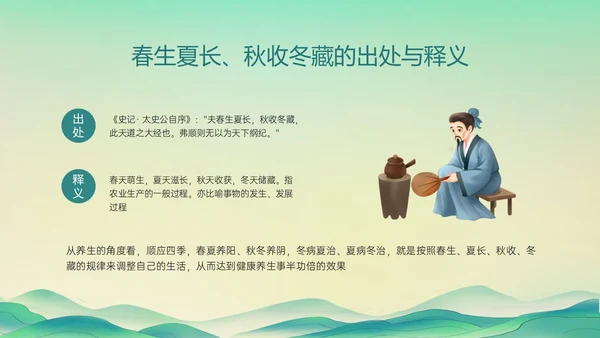 绿色国潮古风人物中医四级养生ppt