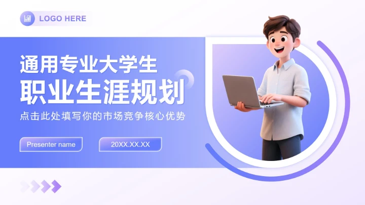 蓝紫渐变小清新风专业大学生职业规划PPT模板