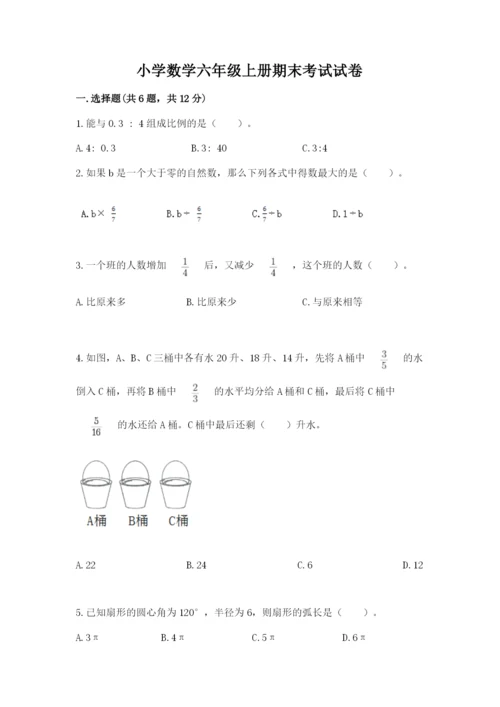 小学数学六年级上册期末考试试卷附答案【名师推荐】.docx