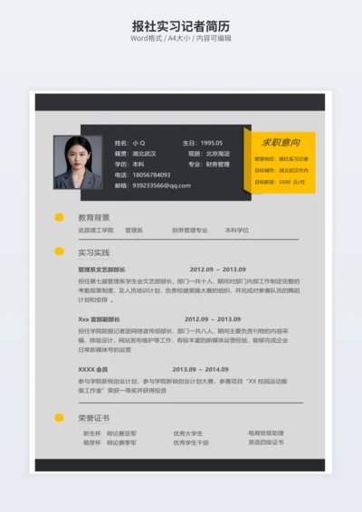 报社实习记者简历