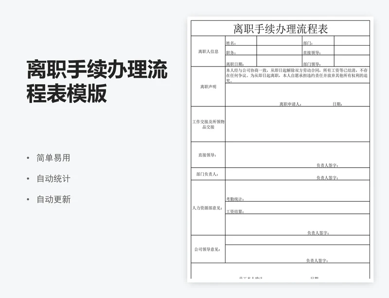离职手续办理流程表模版