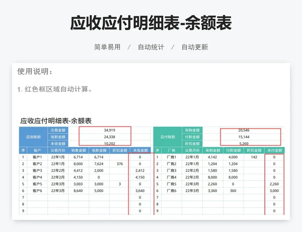 应收应付明细表-余额表