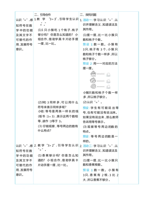 1.2 比大小 大单元整体教学设计(表格式）人教版（2024）数学一年级上册