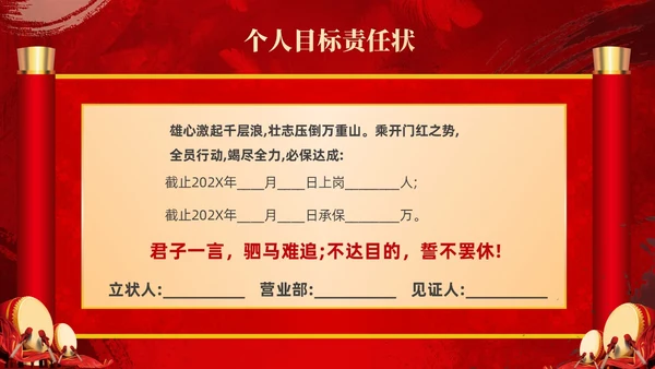 红色大气笔刷企业销售军令状PPT
